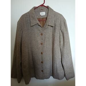 Tribeca Brown Tweed Career Jacket Button Up Blazer Suit Coat 24W 2X Wool Blend